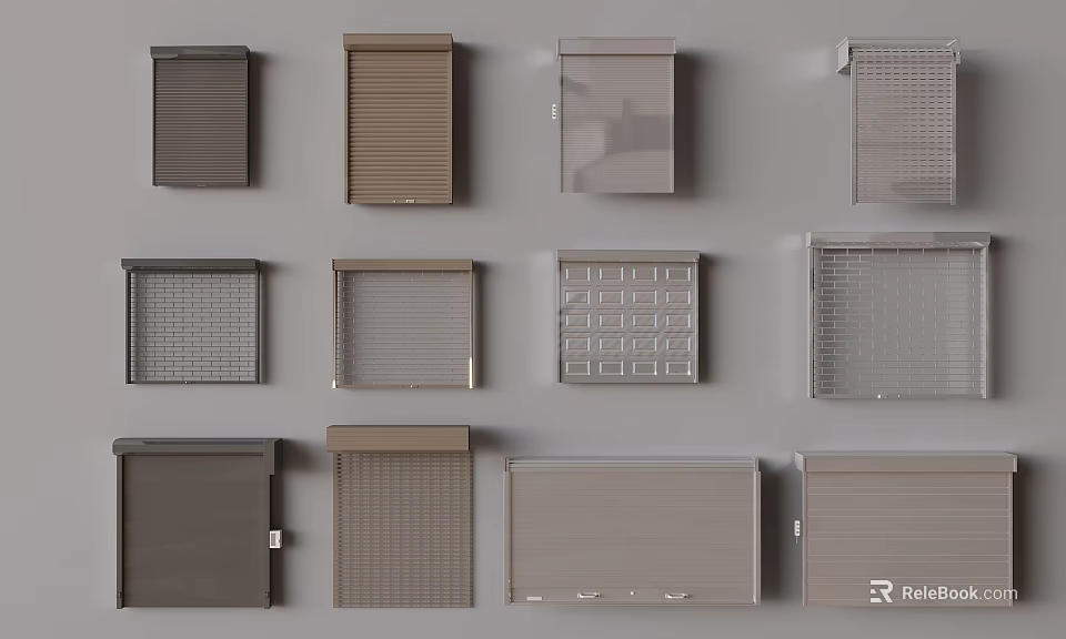 Different Window Shutter Styles Featuring Textured Patterns And Neutral Colors 3d model