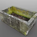 Mossy Stone Rectangular Planter With Soil And Fallen Leaves For Garden Decor