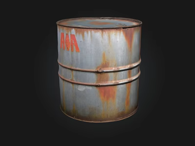 Vintage Rusty Metal Barrel With Red AAA Letters And Industrial Appearance 3d model