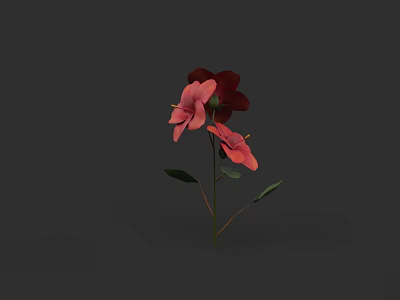 Ceramic Vase With Red And Pink Flowers And Green Leaves On Black Background 3d model