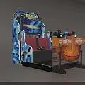Two Player Amusement Machine With Red Seats Control Joysticks Upper Display Screen And Illuminated Panel 3d model