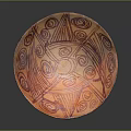 Orange Red Ceramic Decorative Bowl With Intricate Spiral And Geometric Patterns