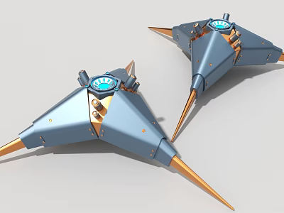 Blue Industrial Equipment Mechanical Structure With Gold Metal Spikes And Circular Control Units 3d model
