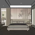 Modern Minimalist Hotel Guest Room With Wooden Panel Wall And King Size Bed