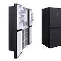 Modern Double Door Refrigerator Freezer With Open Interior Shelves And Black Exterior