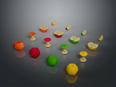 Fresh Colorful Apples And Slices With Mushroom Shaped Decorations On Gray Background 3d model