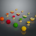 Fresh Colorful Apples And Slices With Mushroom Shaped Decorations On Gray Background