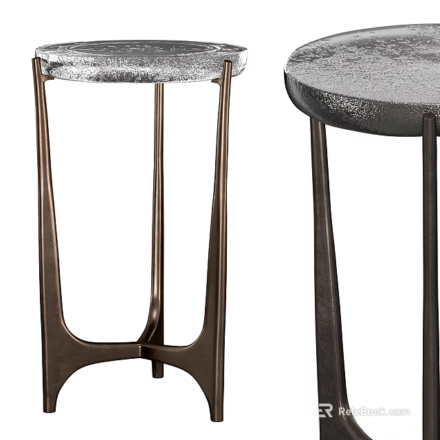 Modern Dining Table With Metal Seats And Brown Black Three Legged Design 3d model 