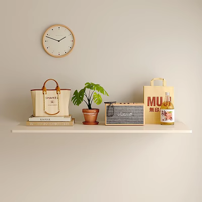 Stylish Decorative Accessories Collection With Wall Clock Leather Handbag Potted Plant And Vintage Radio 3d model