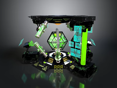 Futuristic Tech Platform Design With Hexagonal Core Green Blue Glowing Elements And Mechanical Structures 3d model