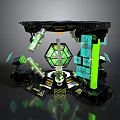 Futuristic Tech Platform Design With Hexagonal Core Green Blue Glowing Elements And Mechanical Structures 3d model