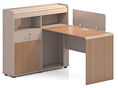 Modern Wooden Office Desk With Spacious Tabletop Storage Cabinets Drawers And Shelves 3d model