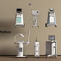 Modern Medical Devices With Mobile Stands Display Screens Lamps And Control Panels