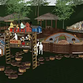 Fun Children's Play Area Design With Log Stepping Stones Wooden Fence And Small Houses