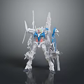 White And Blue Mecha Robot Model With Winged Armor And Weapon Parts