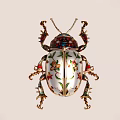 Decorative Beetle Figurine With Colorful Enamel Patterns Red Green Floral Designs And Golden Legs