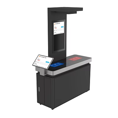Modern Commercial Self Service Kiosk With Dual Screens And Red Operation Panel 3d model