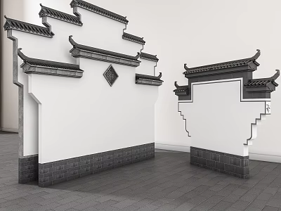 Traditional Chinese Architectural Components With White Walls Black Tile Eaves And Gray Base 3d model