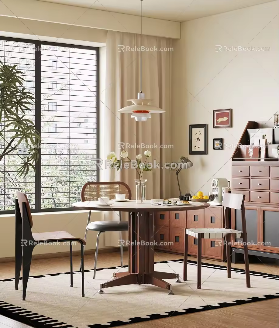 Middle-style round dining table and chair 3d model