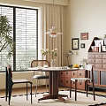 Middle-style round dining table and chair 3d model