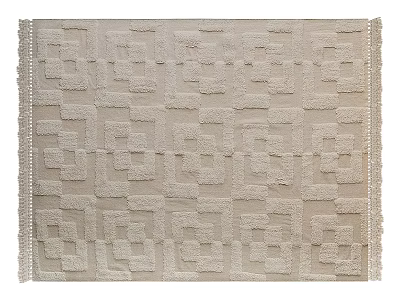 Light Beige Square Area Rug With Geometric Pattern Textured Design And Fringed Edges 3d model