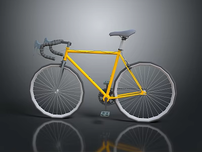 Yellow Road Bicycle With Drop Handlebars Gray Seat And White Tires 3d model