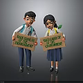 Children With Schoolbags Holding Take Care Of The Environment Signs