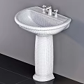 White Ceramic Pedestal Sink With Modern Sleek Design And Chrome Faucet For Bathroom