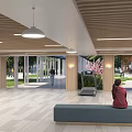 Residential Landscape Featuring Wooden Ceiling Pendant Lights Large Windows And Outdoor Greenery