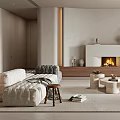 Modern Minimalist Living Room Interior With Sofa Fireplace And Accent Chair