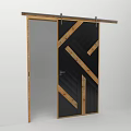 Modern Sliding Door With Black Panel And Wooden Diagonal Accents Design