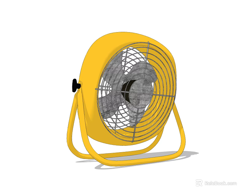 Yellow Air Conditioning Fan with Metal Grid and Stand for Home Cooling 3d model 