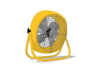 Yellow Air Conditioning Fan with Metal Grid and Stand for Home Cooling 3d model
