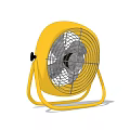 Yellow Air Conditioning Fan with Metal Grid and Stand for Home Cooling