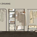 Clothes Hanging on Racks in Minimalist Fashion Store Display with Neutral Tones and Accessories
