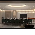 Elegant Modern Private Dining Room Interior With Round Table Green Chairs And Circular Decor 3d model