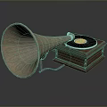 Classic Vintage Phonograph with Brass Horn Wooden Base and Gold Label Vinyl Record