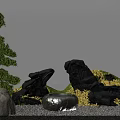 Miniature Garden Ornament With Pine Tree Decorative Black Rocks Round Stone Green Moss And Gravel