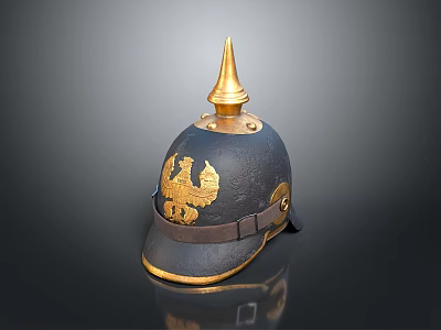 Vintage Military Helmet With Gold Spike Eagle Emblem And Leather Strap 3d model