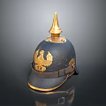 Vintage Military Helmet With Gold Spike Eagle Emblem And Leather Strap