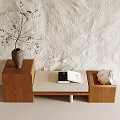 Minimalist Wooden Cabinet With Vase Dried Branches And Books On Light Wall