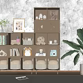 Minimalist Wooden Bookcase With Multiple Compartments Books Decorative Items Wicker Baskets And Large Green Plant