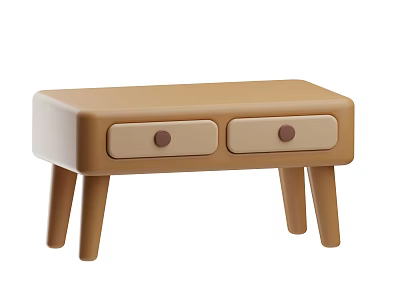 Brown Small Side Table With Two Drawers And Round Knobs Design 3d model