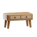 Brown Small Side Table With Two Drawers And Round Knobs Design