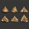 Six Golden Glossy Decorative Dessert Meringue Pieces In Various Shapes