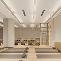 Spacious Yoga Studio Interior With Yoga Mats Mirrors Wooden Floors And Storage Cabinets
