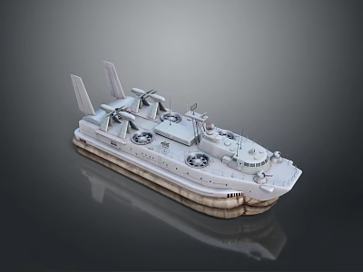 3D Model Ship With Multiple Rotors Detailed Hull And Dark Background Design 3d model