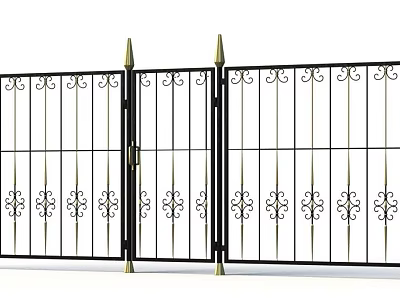 Elegant Ornate Iron Fence With Decorative Patterns And Golden Spires Double Gates 3d model