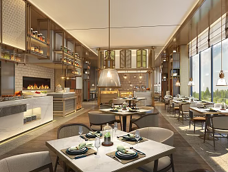 Modern All-Day Restaurant Hotel All-Day Restaurant Buffet 3d model