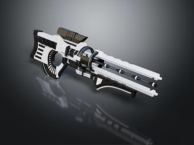 Futuristic White And Black Weapon With Long Barrel Grip And Scope Design 3d model